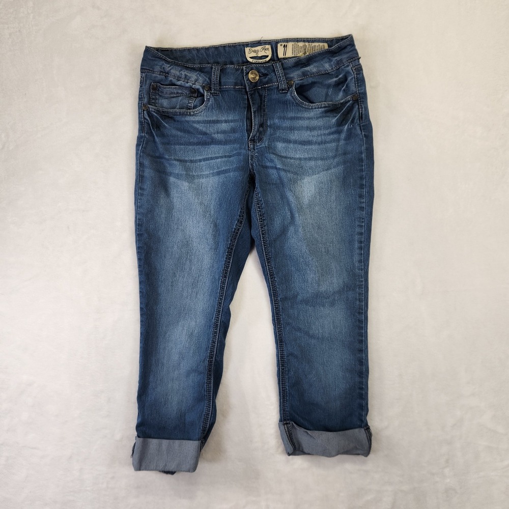 Indigo Rein Forever Women's Blue Denim Crop Jeans Sz 11 Cuffed Rolled Distressed